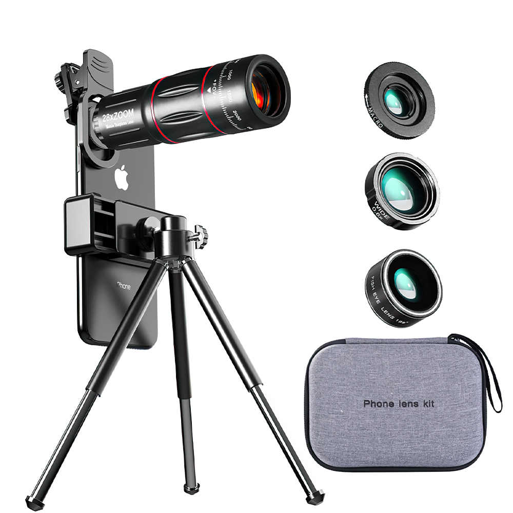 휴대 전화 렌즈 키트 28X HD 망원경 줌 매크로 렌즈 아이폰 삼성 스마트 폰 카메라 Fisheye Lente Para Celular